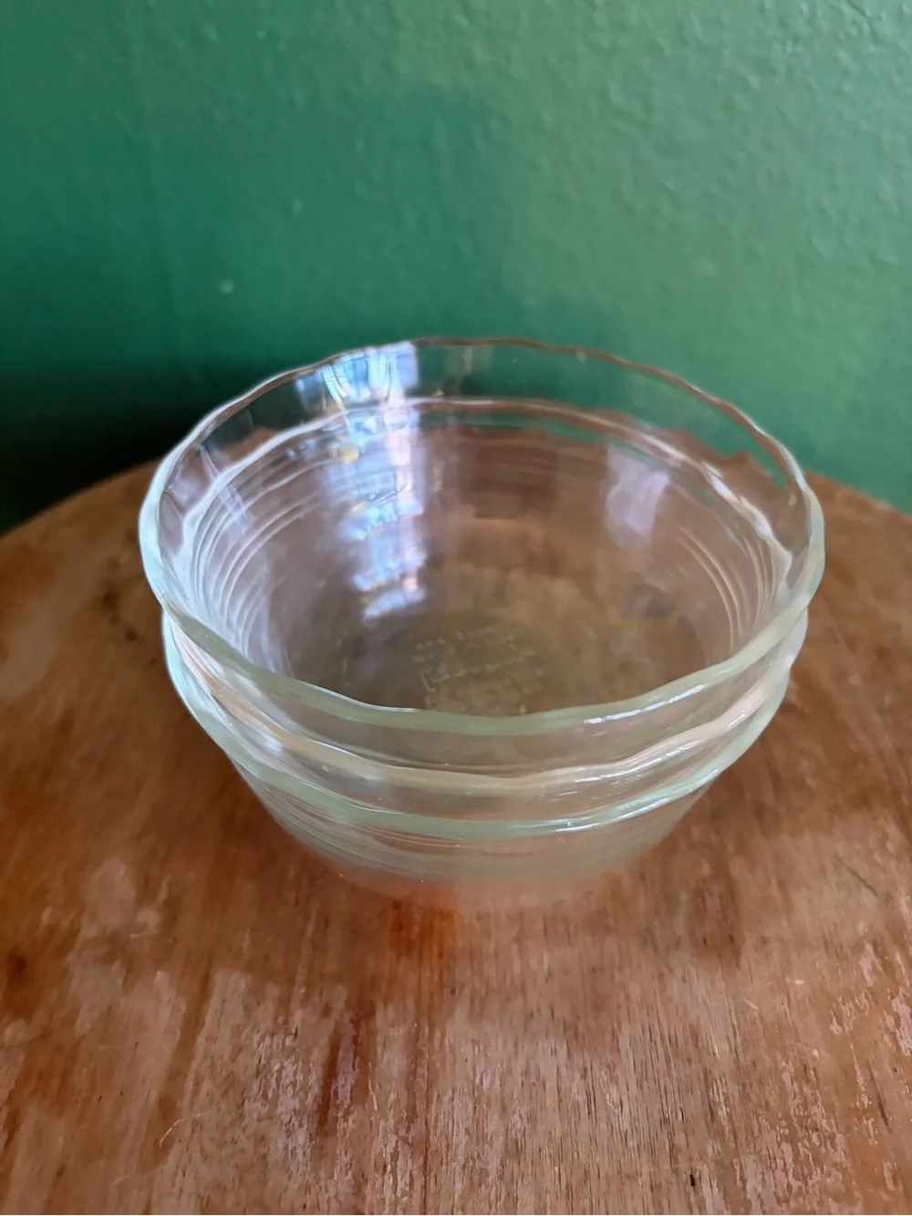 Vintage Pyrex Stacking Clear Glass Custard Cups with Scalloped Edges, set of 3